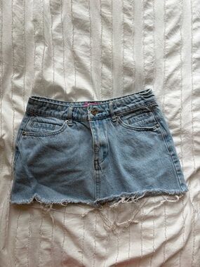 Edikted Light Blue Distressed Denim Mini Skirt